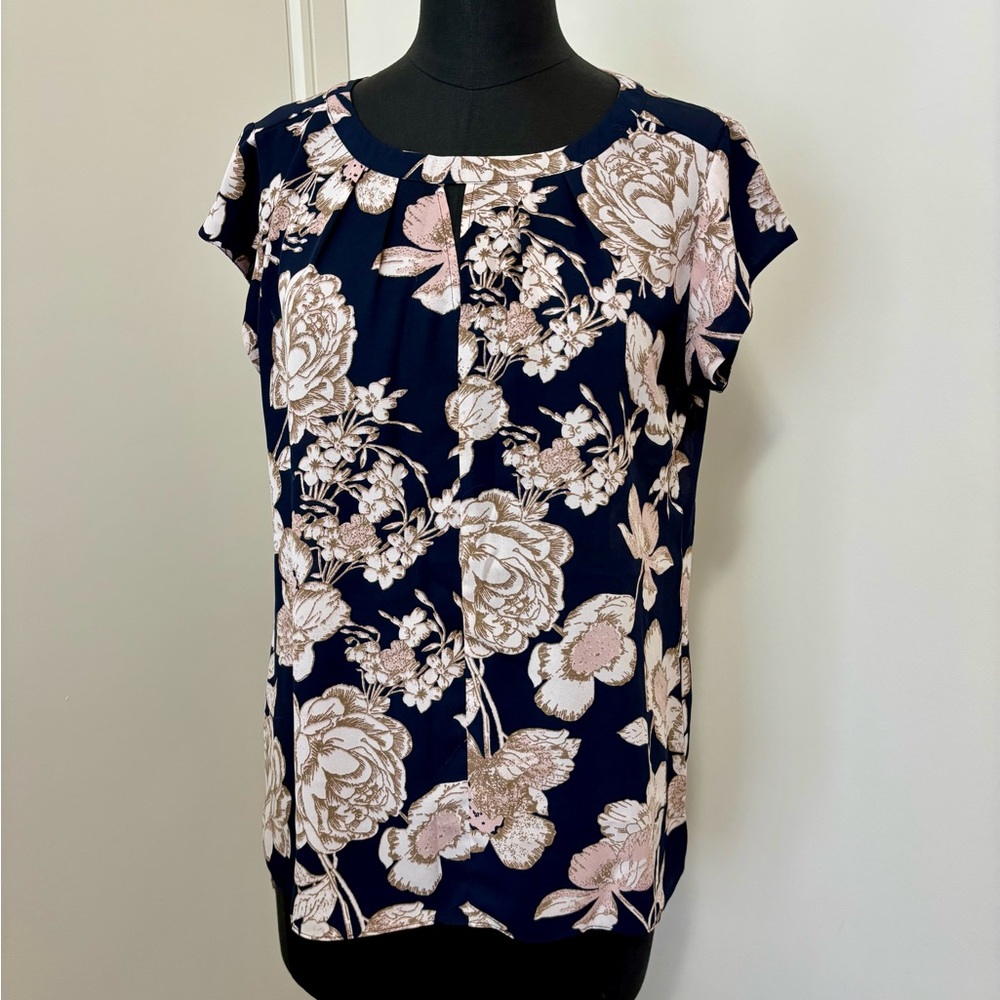 Cleo Dark Blue and Light Pink Floral Top